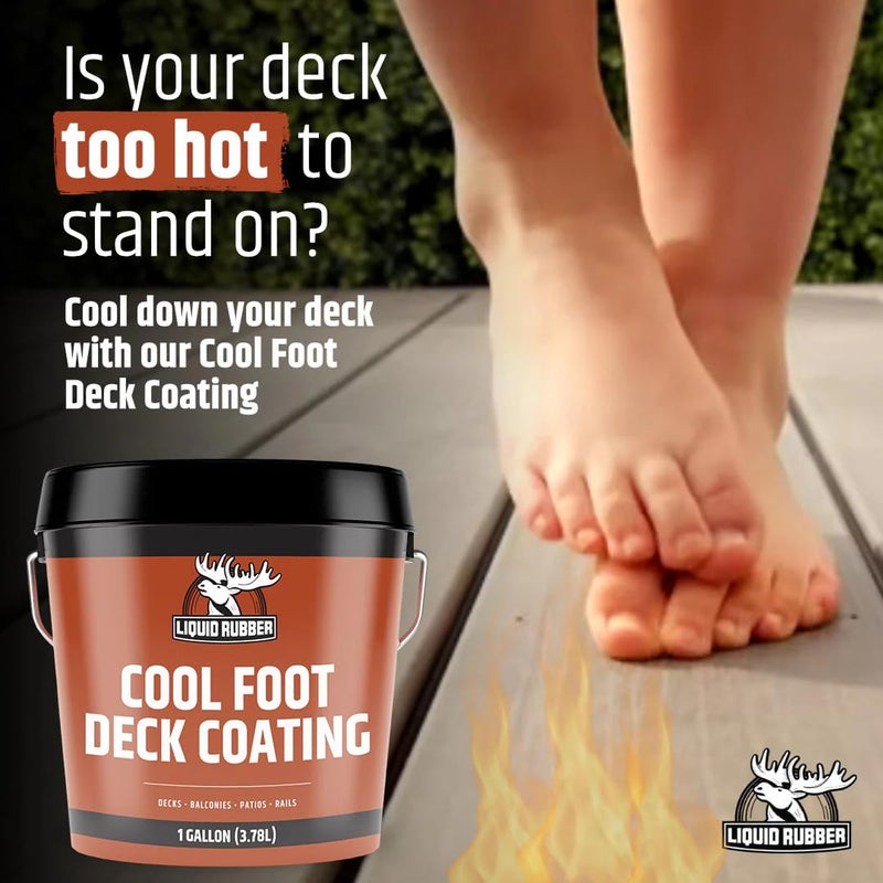 Liquid Rubber Cool Foot Deck Coating - Solar Protection Paint, Reduces Surface Temperatures by Up to 35%, Multi-Surface Cooling Decking Sealant, Waterproof, Durable Membrane, Pale Brown, 1 Gallon - Image 2